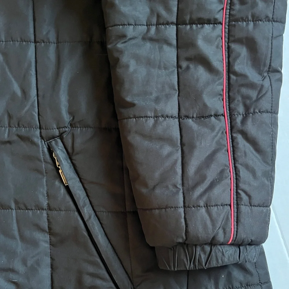 Vintage Women’s Ski Jacket Snow Jacket Puffer 70s 80s Racer Stripe Black Red M L - Picture 4 of 9